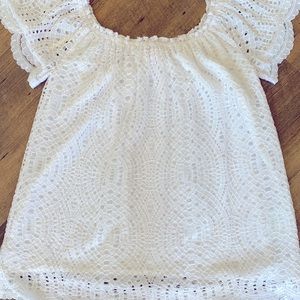 Lilly Pulitzer white lace off shoulder or wide neck top.